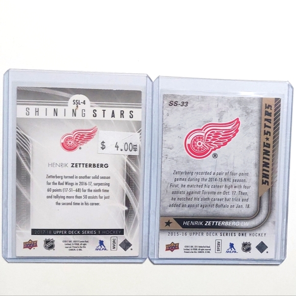 Henrik Zetterburg 2 Card Shining Stars Lot 2015/16 & 2017/18 Insert Hockey Cards - Picture 2 of 2
